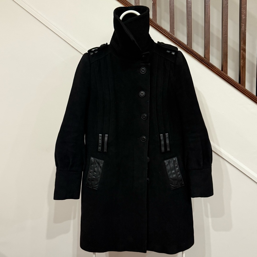 Mackage Black Wool Cashmere Leather Trench Coat for Women
